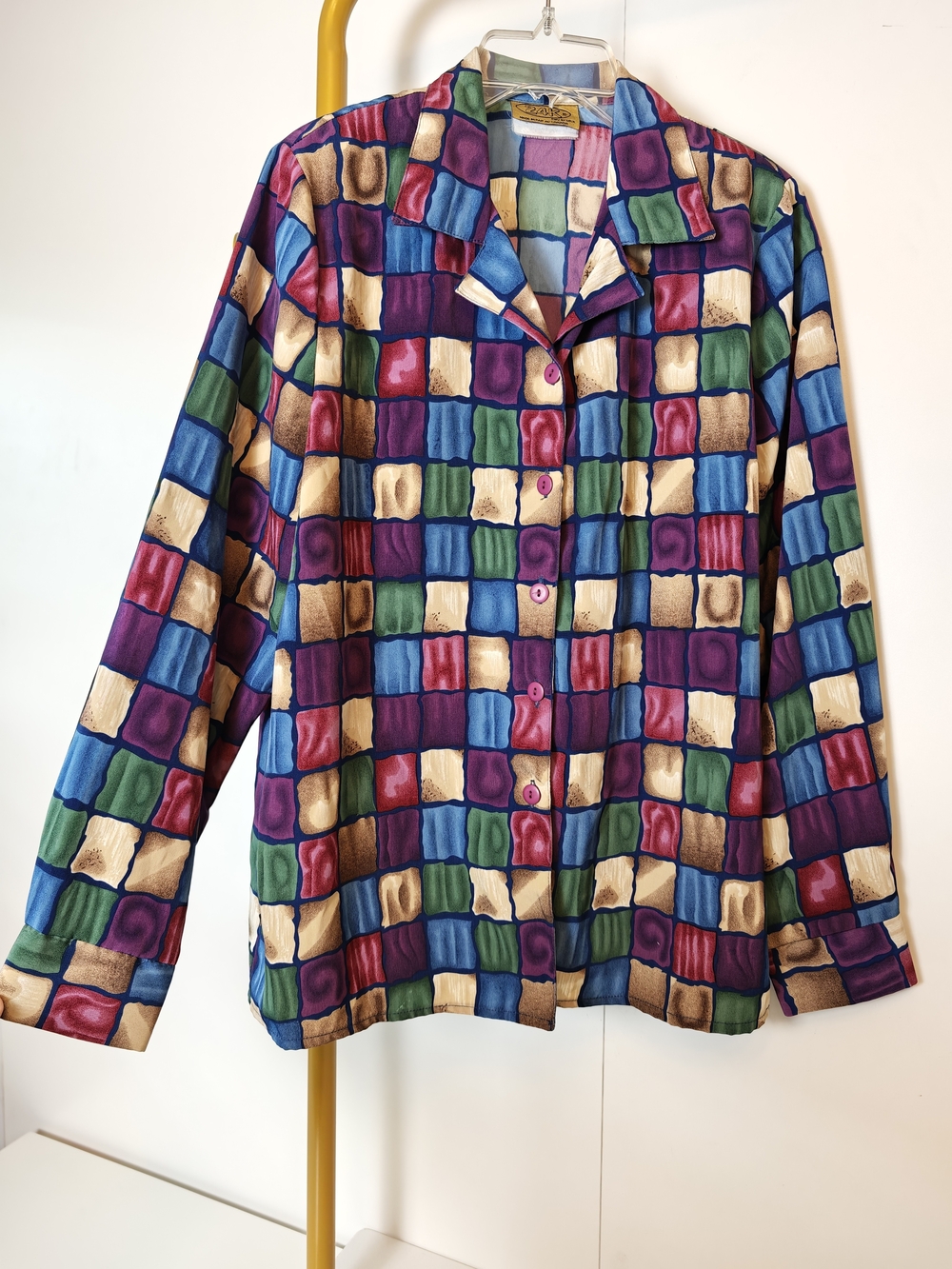 Vintage Retro 24K Colorblock Checkered Button-Down Shirt - Multi Size Medium